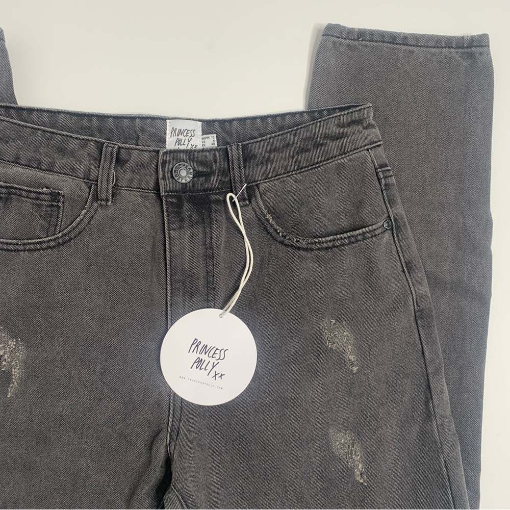 Princess Polly Zaneta Washed Black Distressed Straight Leg Denim Jeans NWT - Picture 8 of 16